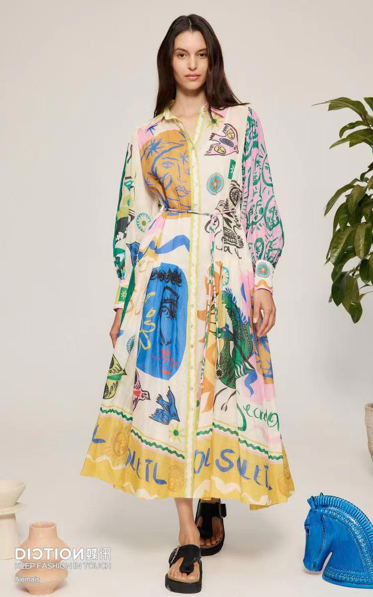 

Runway Dresses 2023 Australian designer designs unique art painting series for spring and summer, printing positioning belt skirt, Multi