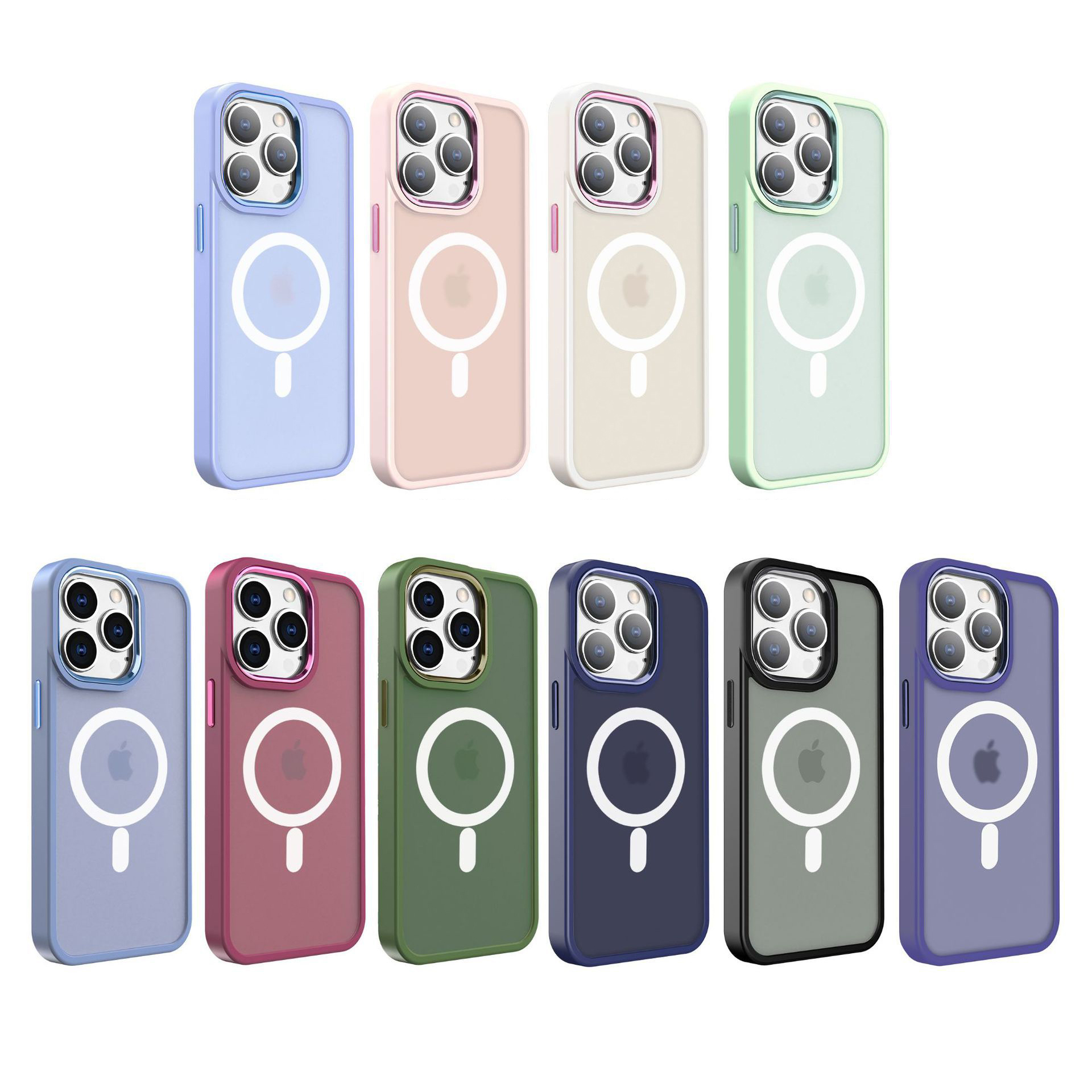 

Strong Magnets Magsafe Matte PC TPU Phone Cases for iPhone 14 13 12 11 Pro Max Quality N52 Magnetic Semitransparent Clear Phone Cover, No magsafe remark color #1-#10