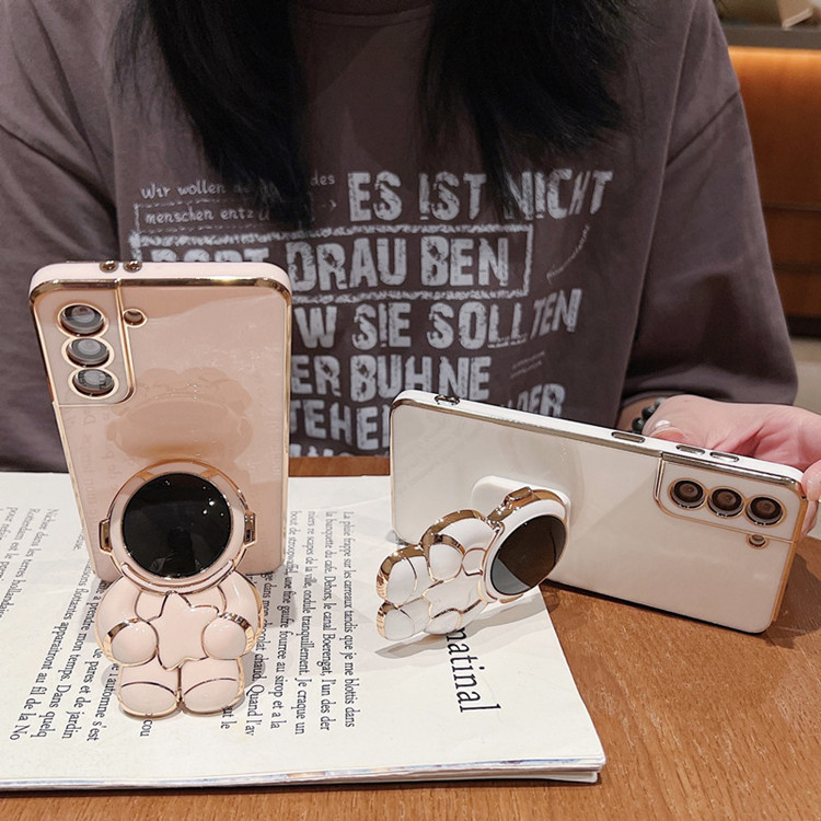 

YEZHOU designer phone case for Samsung S23plus s22 s21ultra Creative Cute Astronaut Bracket Electroplating All-Inclusive waterproof Protective Case, Pink