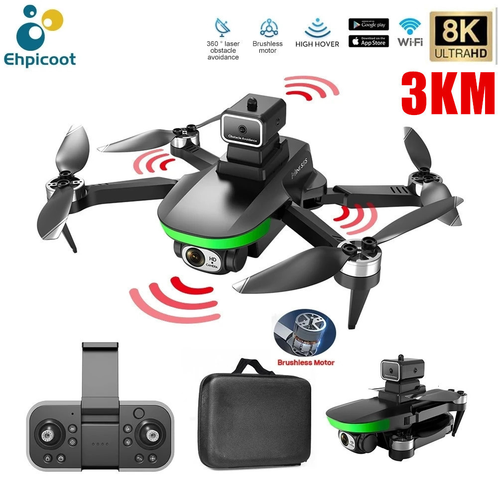 

Electric RC Aircraft Professional S5S Mini Drone 8K Dual Camera Obstacle Avoidance Optical Flow Brushless Motor Fly 3KM RC Dron Foldable Quadcopter 230211, Double 6k