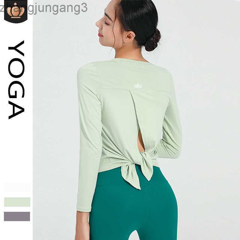 

t Shirt Alos Top Spring and Autumn Thin Back Quick-drying Loose Yoga Training Yoga Fitness Long-sleeved Blouse, Cloud smoke purple