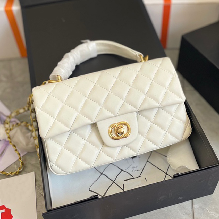

Designer Bags 2023 CC Handle Mini Classic Flap Bag Crossbody Bag Luxury Fashion Women Leather Handbag Wallet Diamond Lattice 20cm1, #6 golden logo 20cm