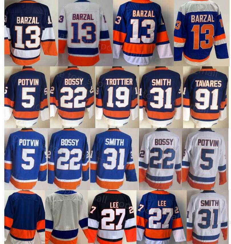 Reverse Retro New Man 13 Mathew Barzal Jersey Ice Hockey 27 Anders Lee 22 Mike Bossy 31 Billy Smith 5 Denis Potvin 91 John Tavares Blank Vintage Men