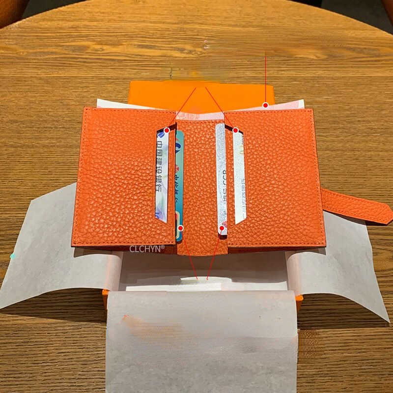 

Brand Designer Change Purse Card pack Handbag 2023 New Women's Leather Wallet with Two-fold Drawband Small h Short Jacket Thin Factory Direct Sale, Big red