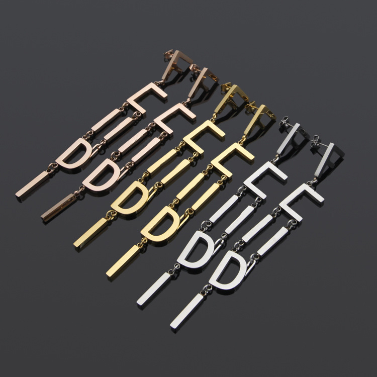 

Length 10cm tassel designer branded F stud 316L Stainless Steel 18k Gold women letter logo engrave long dangle earrings girls wedding jewelry