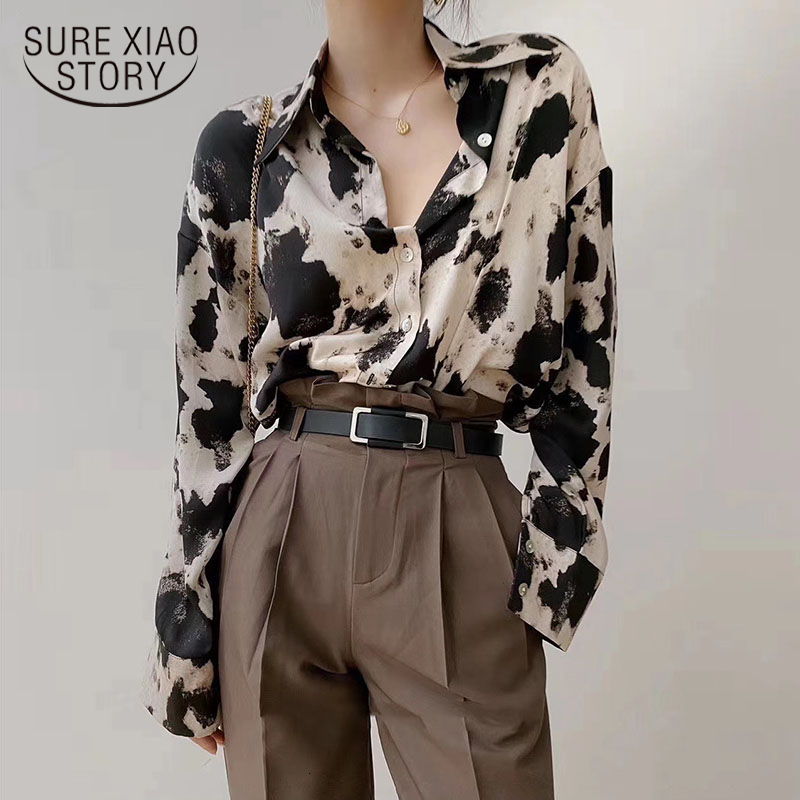 

Women' Blouses Shirts Cow Print Button Up Women Long Sleeve Blouse Korean Fashion Clothes Chiffon Streetwear Plus Size Tops Spring 13486 230211, Clear