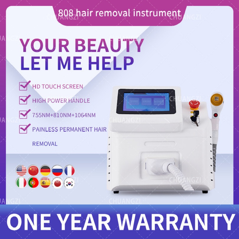 

808nm RF Equipment Portable Elect Diode Laser 755nm 1064nm Wavelength Hair Removal Machine Cooling Head Painless Laser Epilator