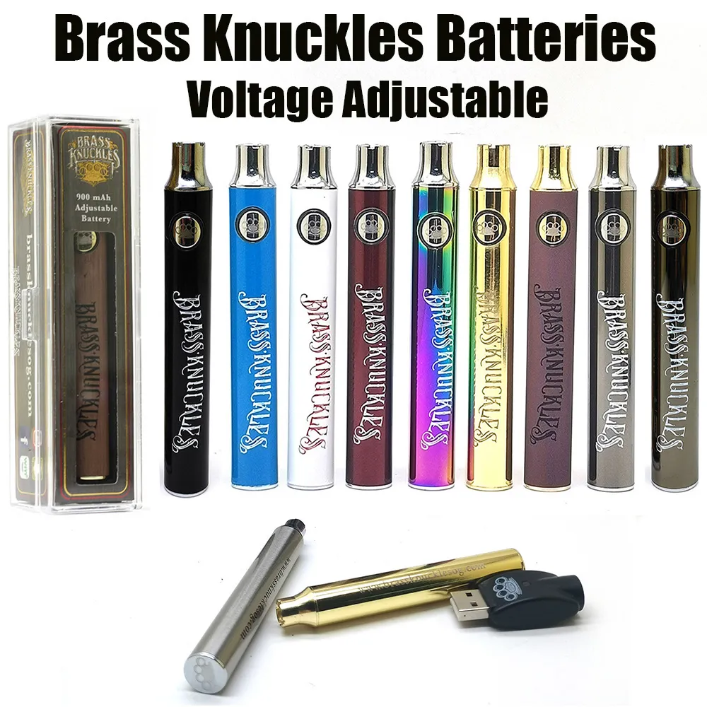 

BK Battery Brass Knuckles Batteries E Cigarette Vape Pen 900mAh Gold Wooden SS Rainbow Black Preheat 9 Colors VV For Thick Oil Cartridges