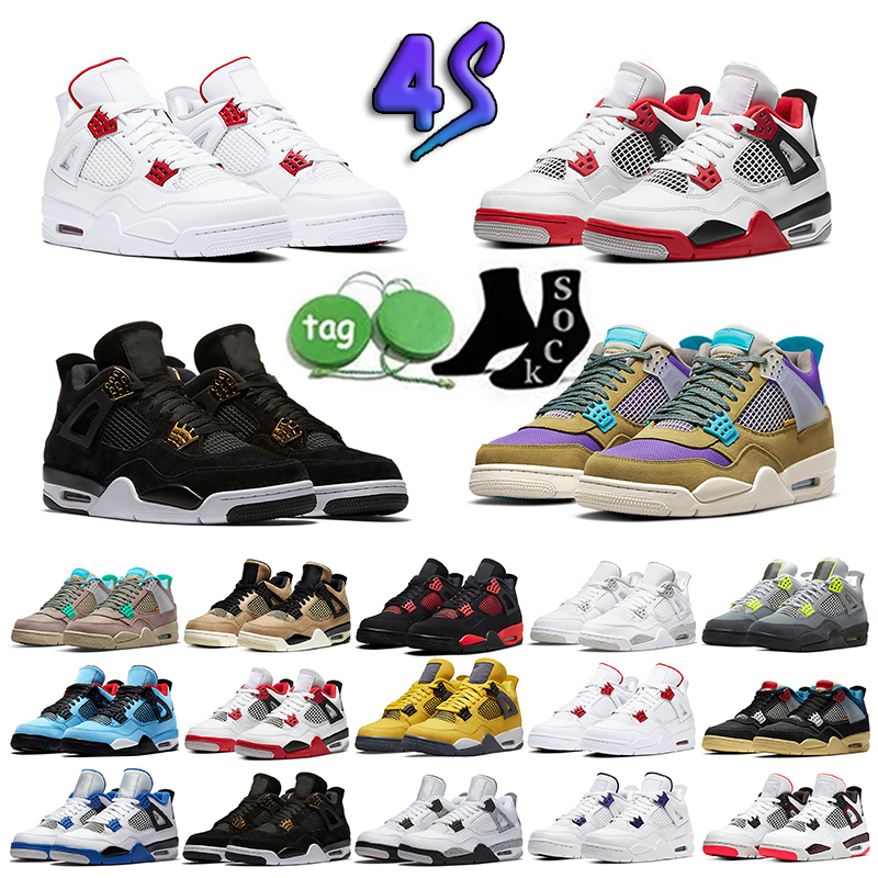 

2022 Jumpman 4 Retro Basketball Shoes Bred 4s UNC Black Cat Red Thunder Royalty University Blue White Oreo UNC Purple Metallic mocha Men Women off Sneakers 36-46, 10