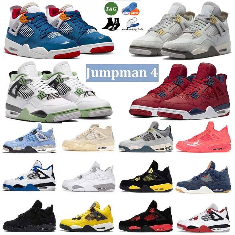 

Jumpman 4 Basketball Shoes 4s Men Women Gray Rabbit Tour Yellow What the Seafoam Messy Room Black Cat White Oreo Sport Trainer Sneakers Size 36-47, Box