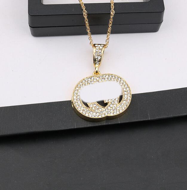 

Luxury Designer G Letter Pendant Necklaces 18K Gold Plated Crystal Rhinestone Sweater Necklace for Women Wedding Party Jewerlry Accessories
