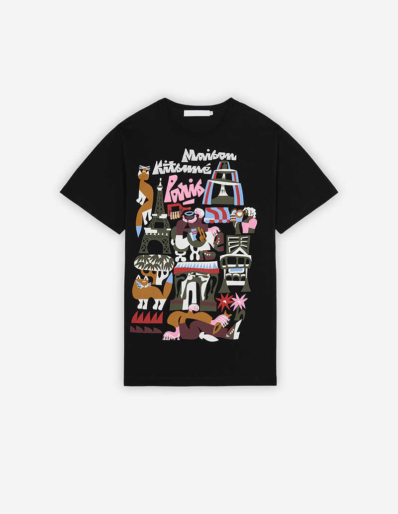 

23SS Women Maison Kitsune Cotton T shirt Graffiti Super Printed Letters Cotton Tees Embroidered Short Sleeve T-shirt, Green