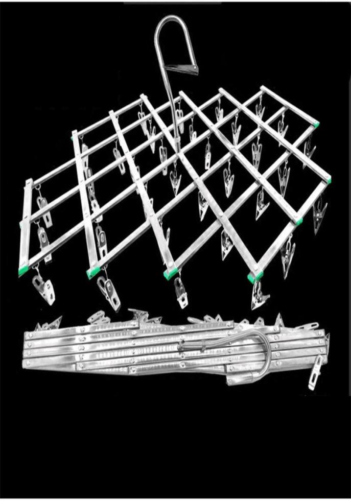 

1635 Clips Stainless Steel Laundry Rack Foldable Sock Clothes Airer Folding Hanger Drying Hanger Clothes Underwear Socks Holder 24226509