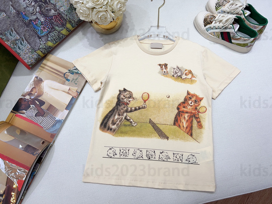 

high-end 2023SS children t-shirt boys outfit kids T-shirts summer luxury designer tees Elastic thread neckline cotton tops Eco-friendly cats printing t shirt, 11#