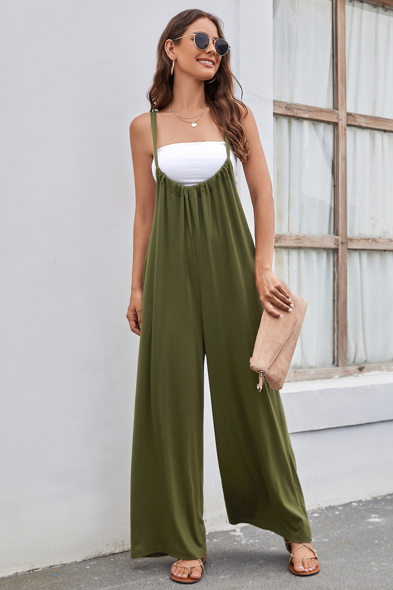 

Ster jumpsuit Women's high waist open back casual wide-leg pants, Red