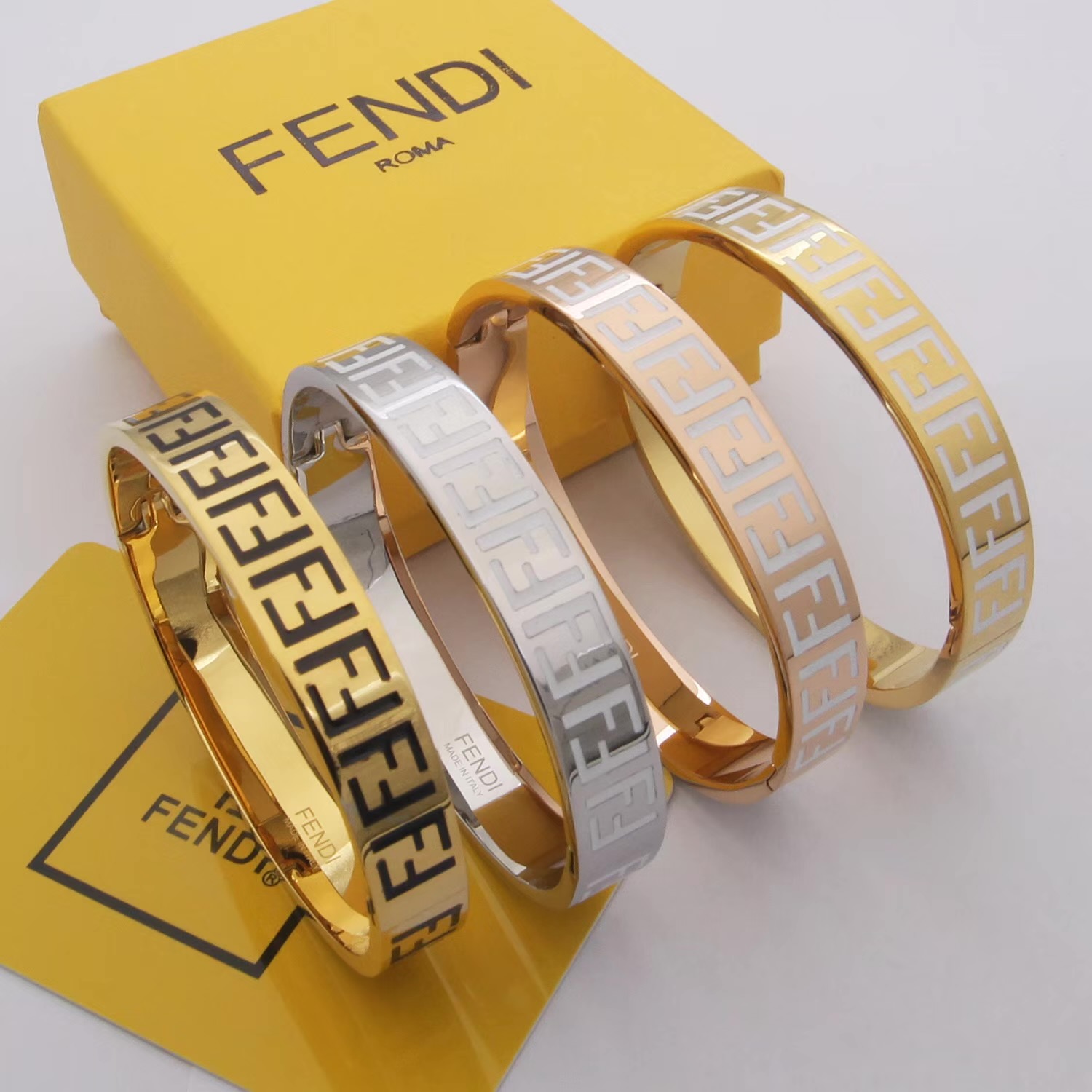 Fendi chanel LV men wide 10mm large Bangle 18k Gold Rose Silver diamond Femme boys Letter white black Titanium Steel Bangles Vintage Love Bracele