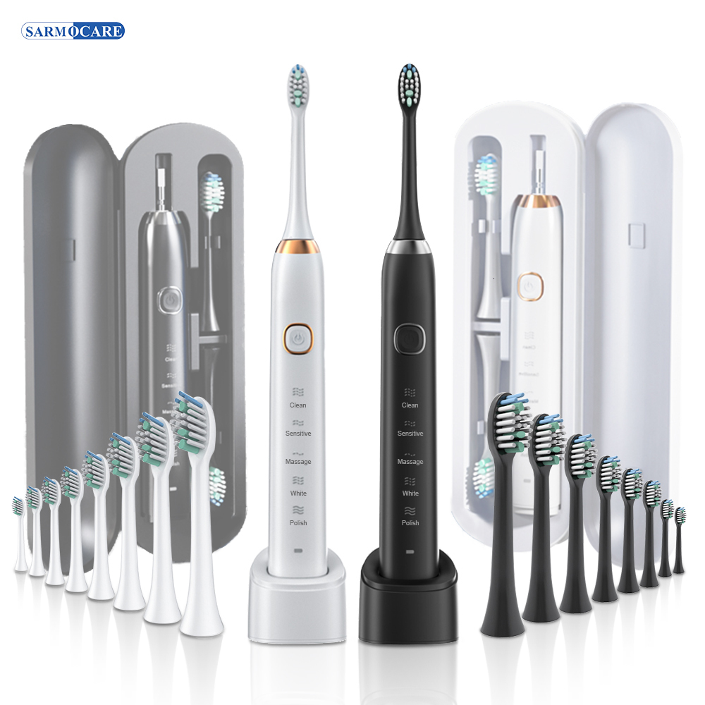 

smart electric toothbrush Electric Sonic Toothbrush 8 Brush Heads Smart Ultrasonic Dental Teeth Whitening Rechargeable Adult Tooth Brush Sarmocare S100 230211