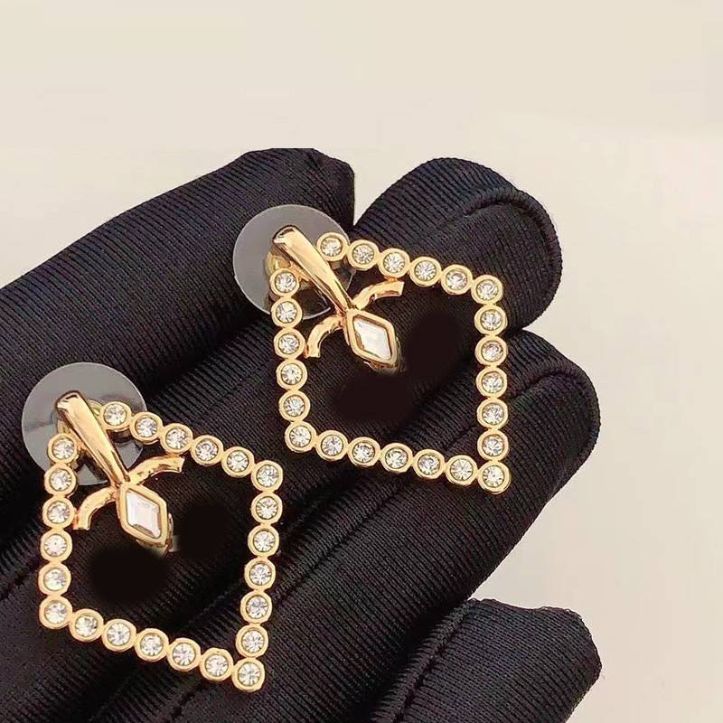 

Design Brand Double Letter Long Styles Stud Earrings High Quality Crystal Rhinestone Geometric Earring Fashion Womens Annulus Eardrop Jewelry Earring