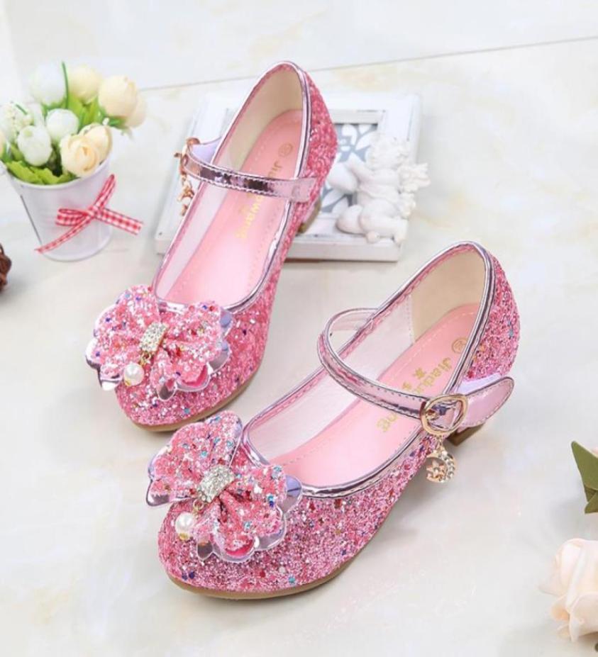 

Flat Shoes Kids For Girls High Heel Princess Sandals Fashion Children Glitter Leather Party Dress Wedding Dance9951617, Blue