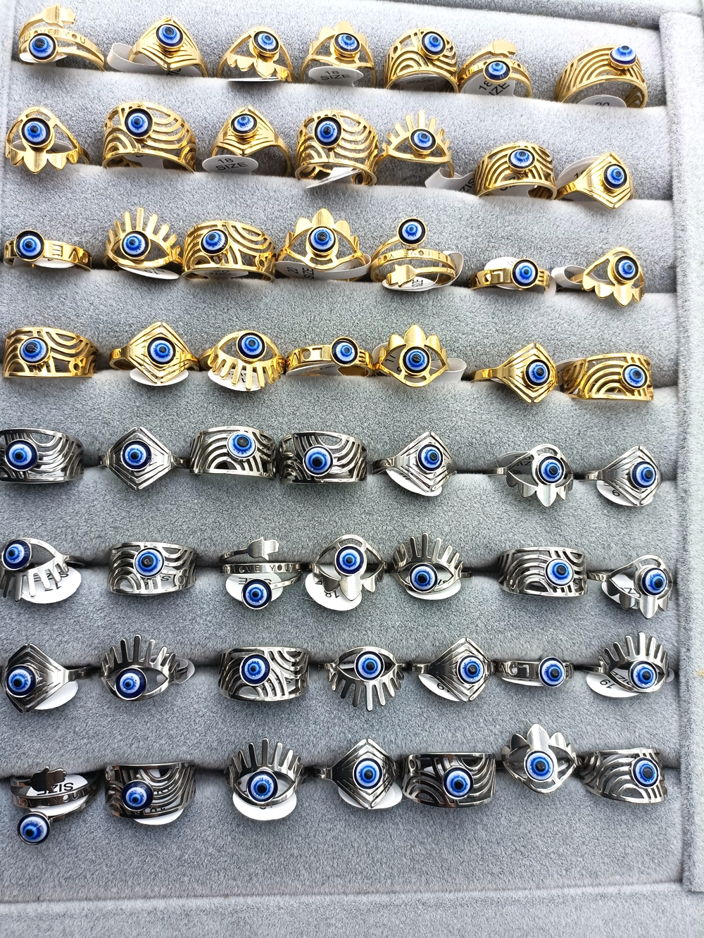 

30pcs Luxury Stainless Steel Demon Eye Ring High Quality Women Male Party Metal Punk Blue Eye Rings evil eye