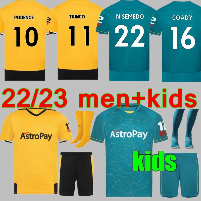 

New 22 23 Wolves Soccer Jerseys RAUL SEMEDO NETO NEVES TRINCAO 2022 2023 Wanderers J OTTO PODENCE GIBBS HEE CHAN Wolverhampton Football Shirts Men Kit Kids uni FIF, Home
