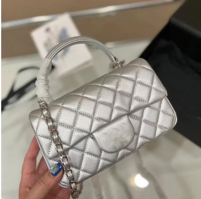 

22Ss Hand Flap Bag Classic Top Caviar Grain Cowhide Leather Quilted Plaid Weave Chain Gold Hardware Shoulder Messenger Bag Luxury Designer, Box