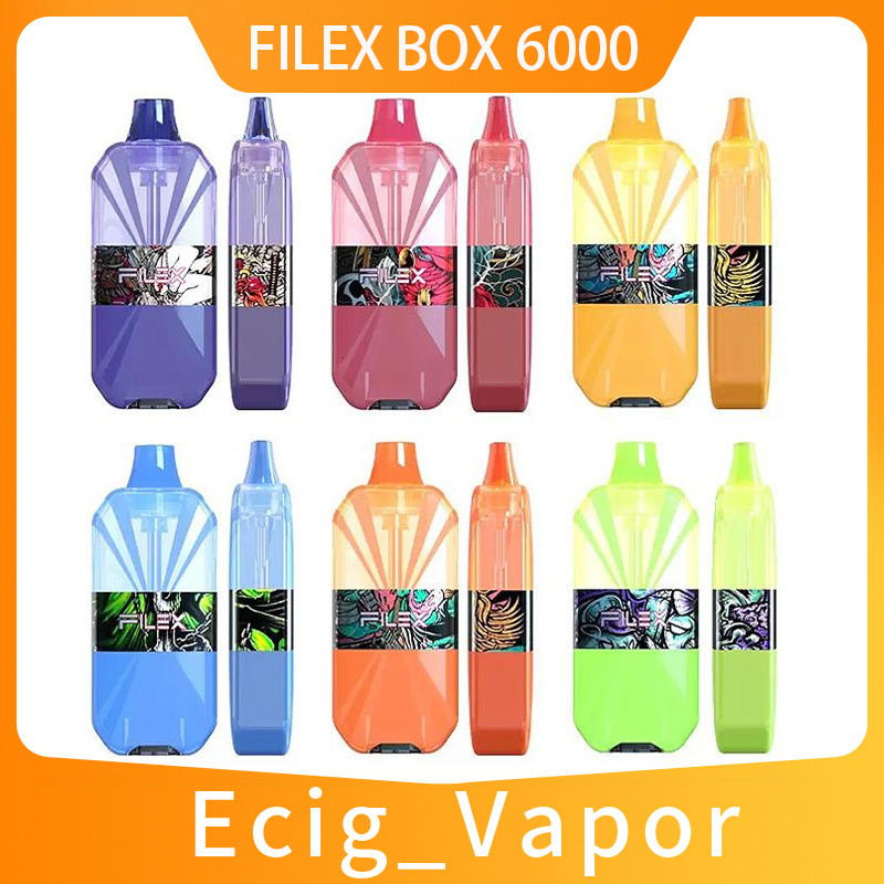 

Authentic Filex Box Disposable E cigarettes 6000 Puffs Vape Pen 850mAh Rechargeable Battery 15ml Mesh Coil Pre-filled Vaporizer AirFlow Pods Device max box esco bars