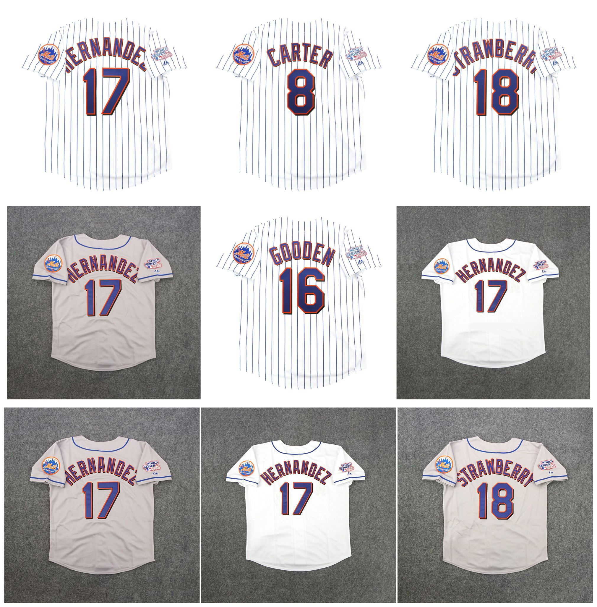 

Keith Hernandez New 1986 World Series York Mets Baseball Jersey Gary Carter Darryl Strawberry Dwight Gooden White Grey, As pic