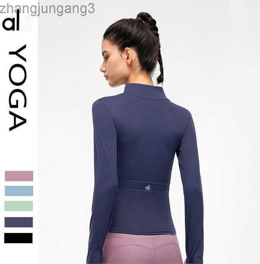 

23SSS Designer Jacket Alos Yoga Pure Color Slimming Yoga Suit Nude Scrub Skin Friendly High Elastic Windproof Jacket, Black