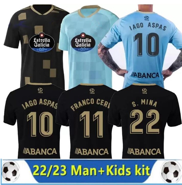 

22/23 CELTA de Vigo IAGO ASPAS Soccer Jerseys 2022 2023 FRANCO CERVI S.MINA BRAIS MENDEZ HUGO MALLO NOLITO men kids Kits sock Full sets Football Shirt uniform, Black