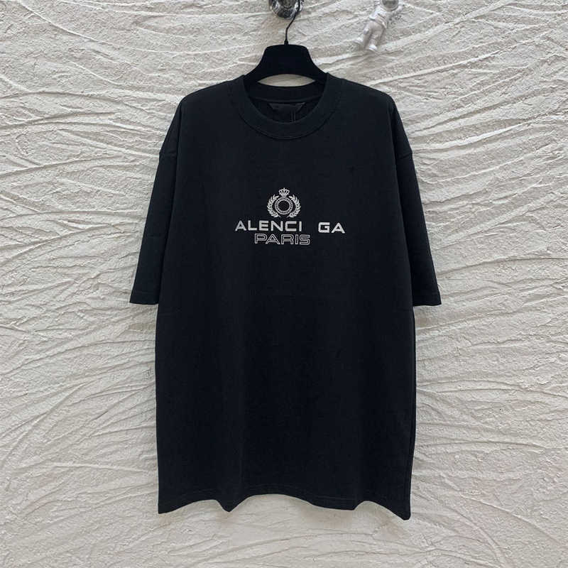 

Men's Hoodies Sweatshirts summer B family small crown wheat print loose version men's and women's Short Sleeve T-Shirt W66D, Black