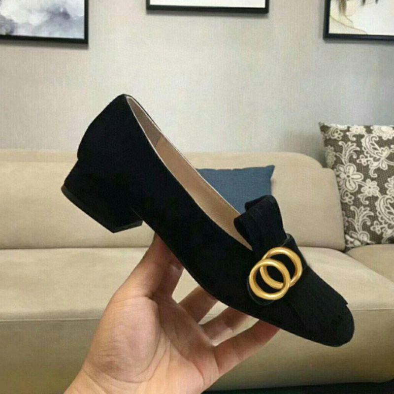 

Boat Shoe Shoes High Heels Women Dress Shoes Classic Mid Heeled Womens Leather Thick Heel Round Head Metal Button 100% Cowhide Tassels Large