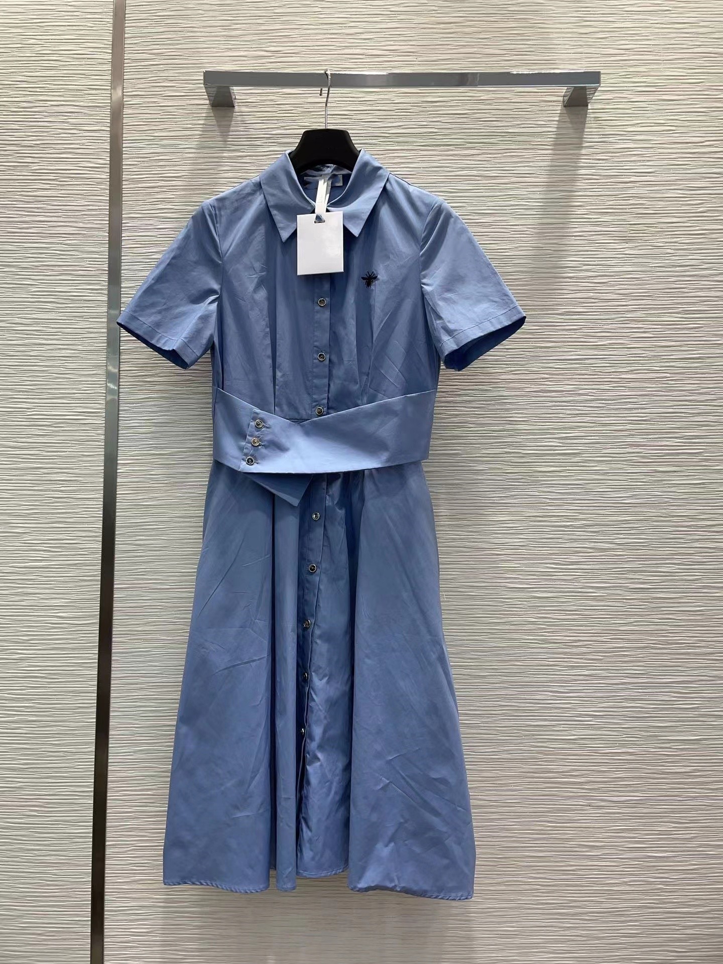 Milan Runway dresses 2023 New Spring Summer Lapel Neck Short Sleeve Women's Designer Brand Same Style Dress 0211-8