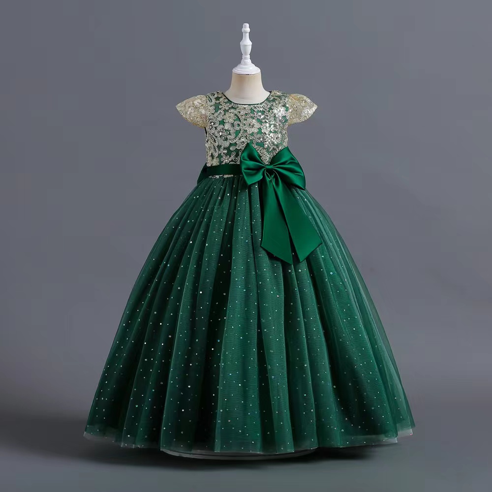 Robes de fête d'anniversaire pour bébé enfant en bas âge Blush Rose paillettes d'or Rose noeud en dentelle col rond longueur de thé Tutu mariage