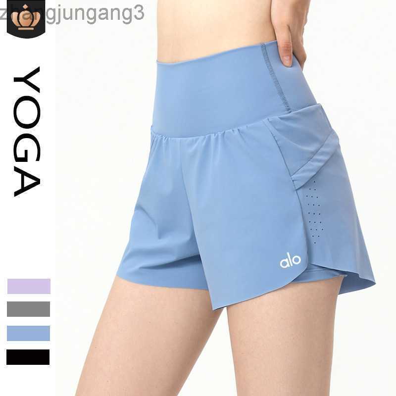 

Alos Yoga Sports Shorts Women' Double-layer Anti-glare Running Tights Breathable Yoga Fitness Tennis Pants, Black