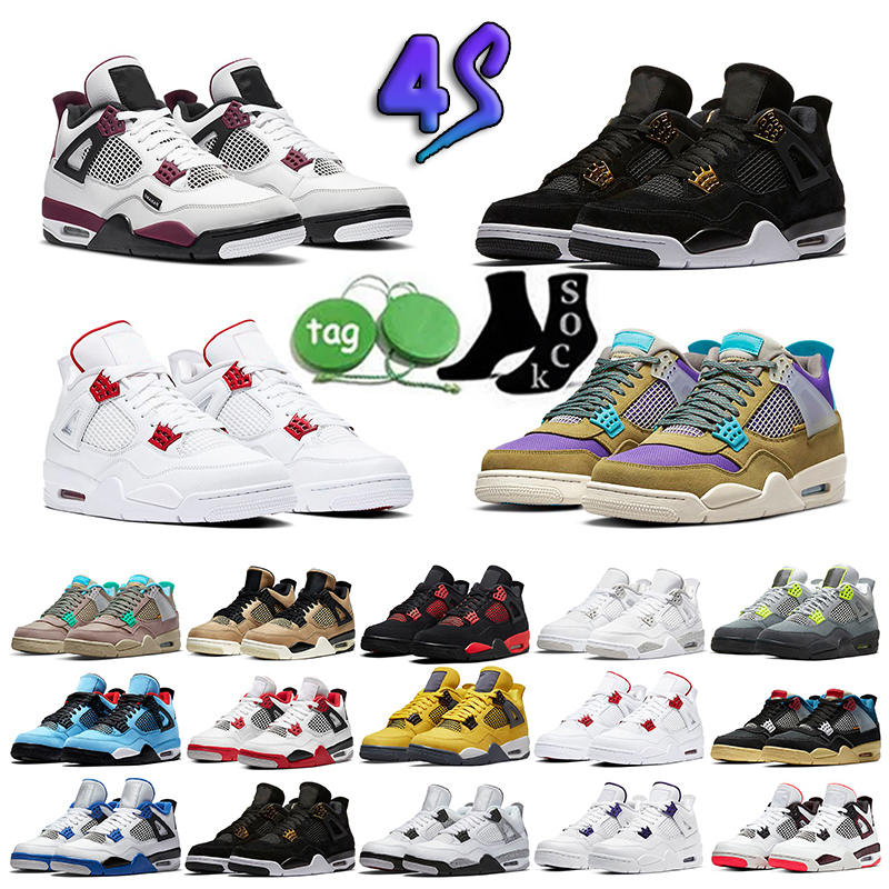 

Top Mens Jumpman 4 Basketball Shoes Cactus Jack University Blue Black Cat 4s Basketballs Sneaker Sail Purple Metallic White Oreo Designer Sneakers Outdoor Trainers, 10