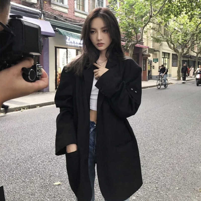 

Women's Suits Blazers FallWinter B Family Badge Letter Simple Solid Black Unisex Casual Suit Coat CS83, Black3