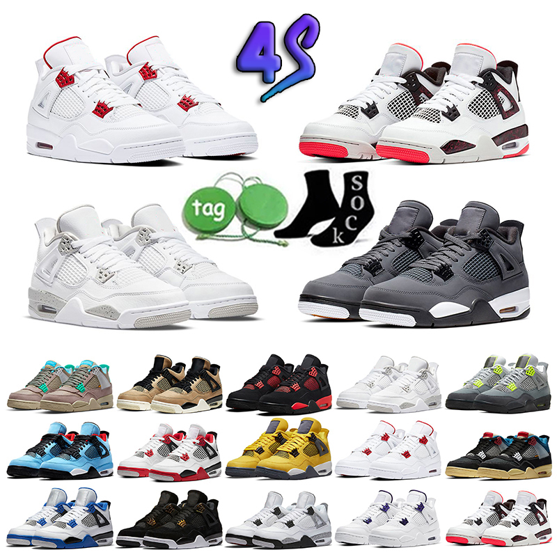 

2023 Women Mens Jumpman 4 Basketball Shoes 4s Black Cat Seafoam Sail Photon Dust Thunder Military A Ma Maniere White Oreo Midnight Navy Bred Trainers Sports Sneakers, 10