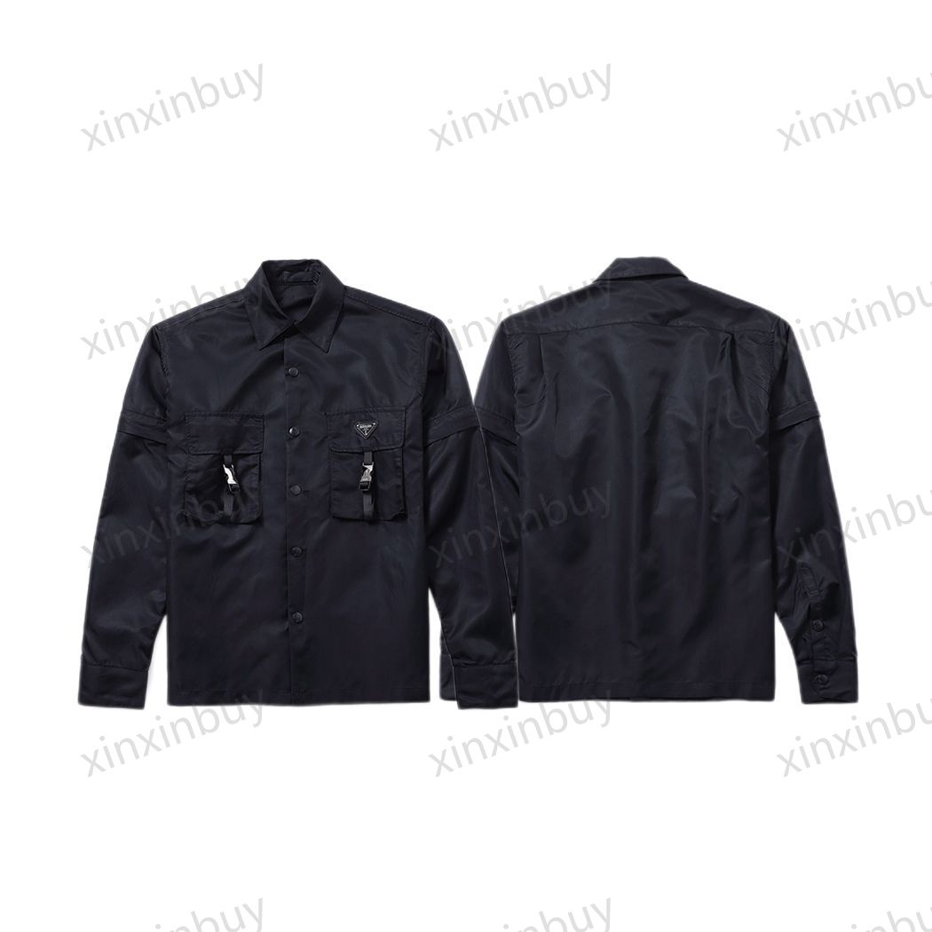 

xinxinbuy Men designer Jacket coat 23ss Nylon Metal triangle label zipper sleeves short sleeve cotton women khaki black gray M-3XL
