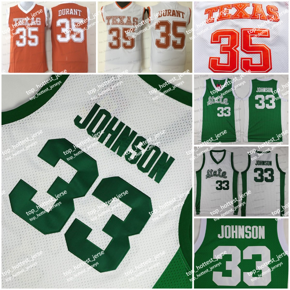 

Texas Longhorns 35 Kevin Durant Basketball Jersey Michigan Johnson 33 State College White Green Orange Mens Basketball Jerseys Stitched, Men jersey
