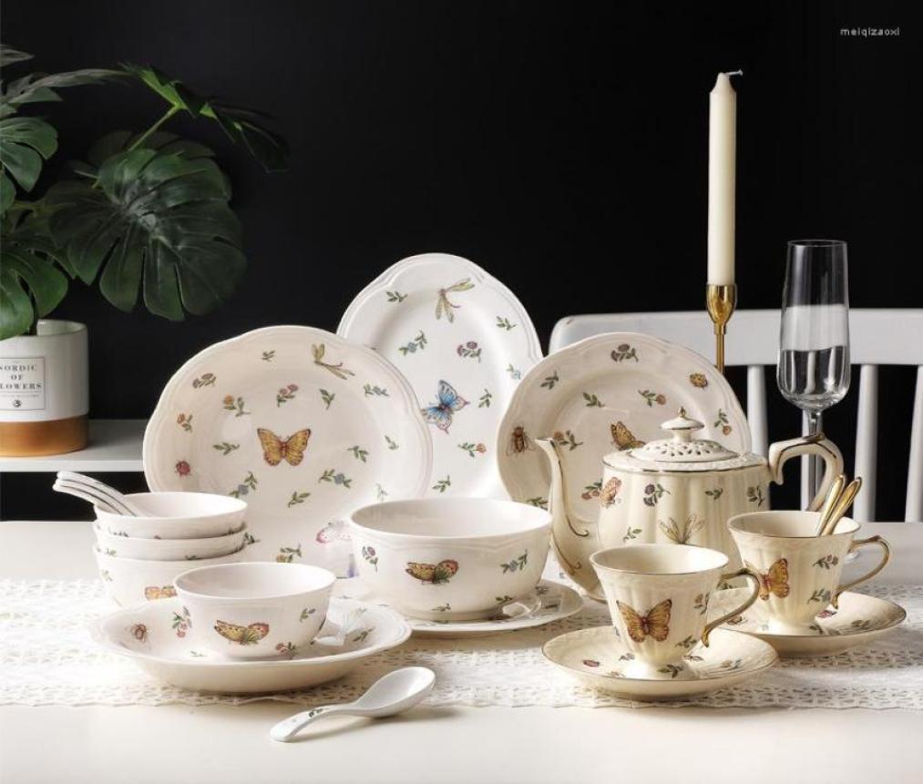 

Bowls Retro Creative Insects Dragonfly Butterfly Bee Ceramic Personalized Dishes Western Plate Household Noodles Bowl Fish Deep8773378