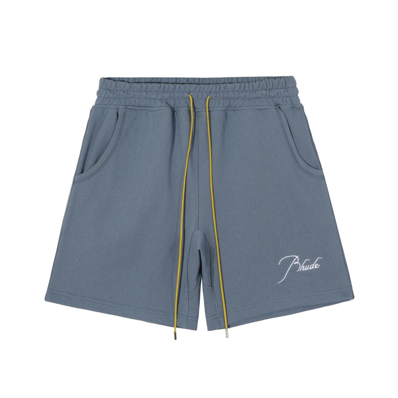 

rhude shorts premium with RH signature script embroidered on the front featuring twin side pockets and a custom chevron back pocket extened drawstrings short lpm, No5