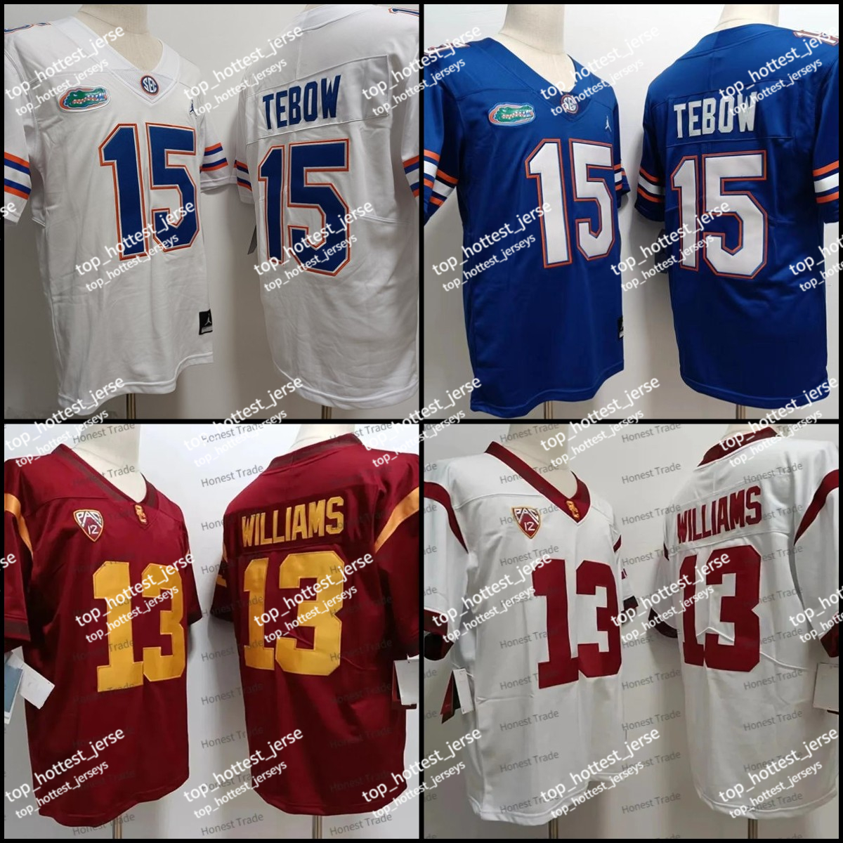 

Florida Gators 15 Tim Tebow Football Jersey USC Trojans 13 Caleb Williams NCAA College Football Jersey White Red Blue, Men;as