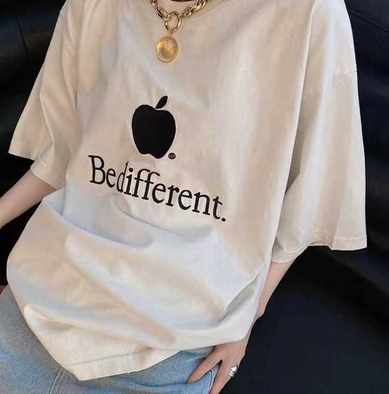 

Men's Hoodies Sweatshirts High-version Summer B Apple Embroidery Net Red Same and Women's Loose OS Short Sleeve T-shirt P0C1, Wash black