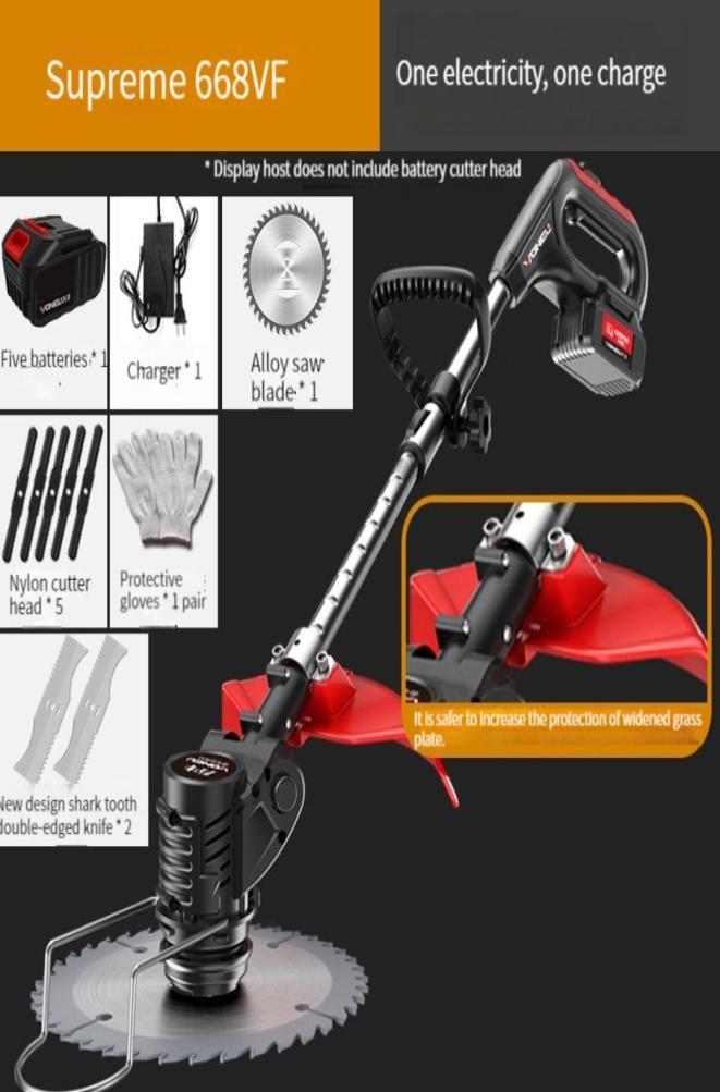 

Electric Grass Trimmer Powerful Cordless Lawn Mower Double Wheel Length Adjustable Garden Pruning Cutter Tool with 1 Battery1645338