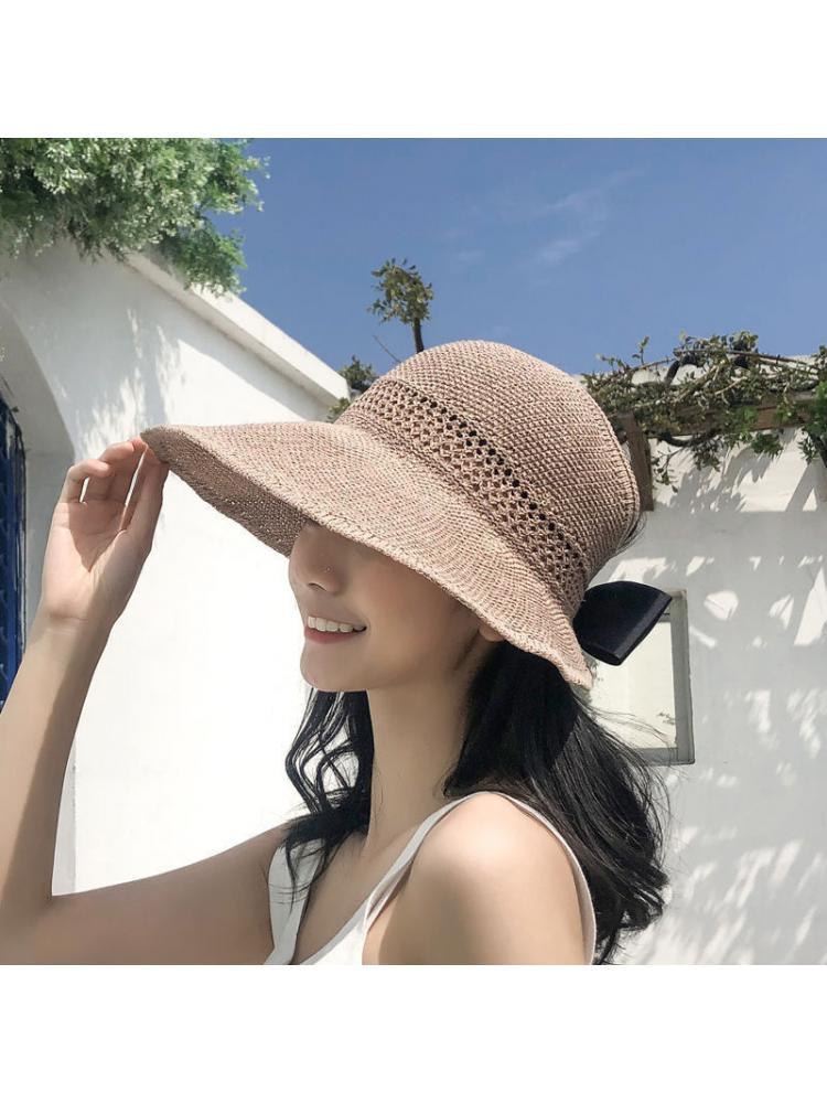 

Wide Brim Hats Female Sun Hat Spring And Summer Roll Empty Top Beach Large Eaves Protection Cool Folding Shading Fisherman 54-59CM TravelWid, Khaki