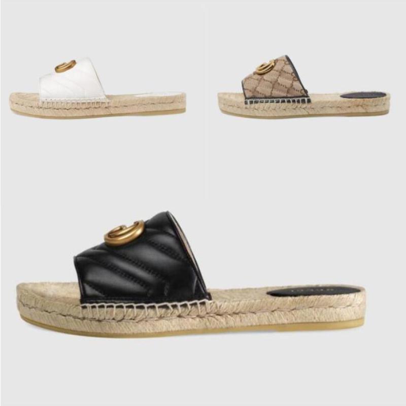 

Sandals Designer summer platform casual sandals fashion golden letter logo flat bottom ladies fisherman shoes leather hemp rope grass l Bdig