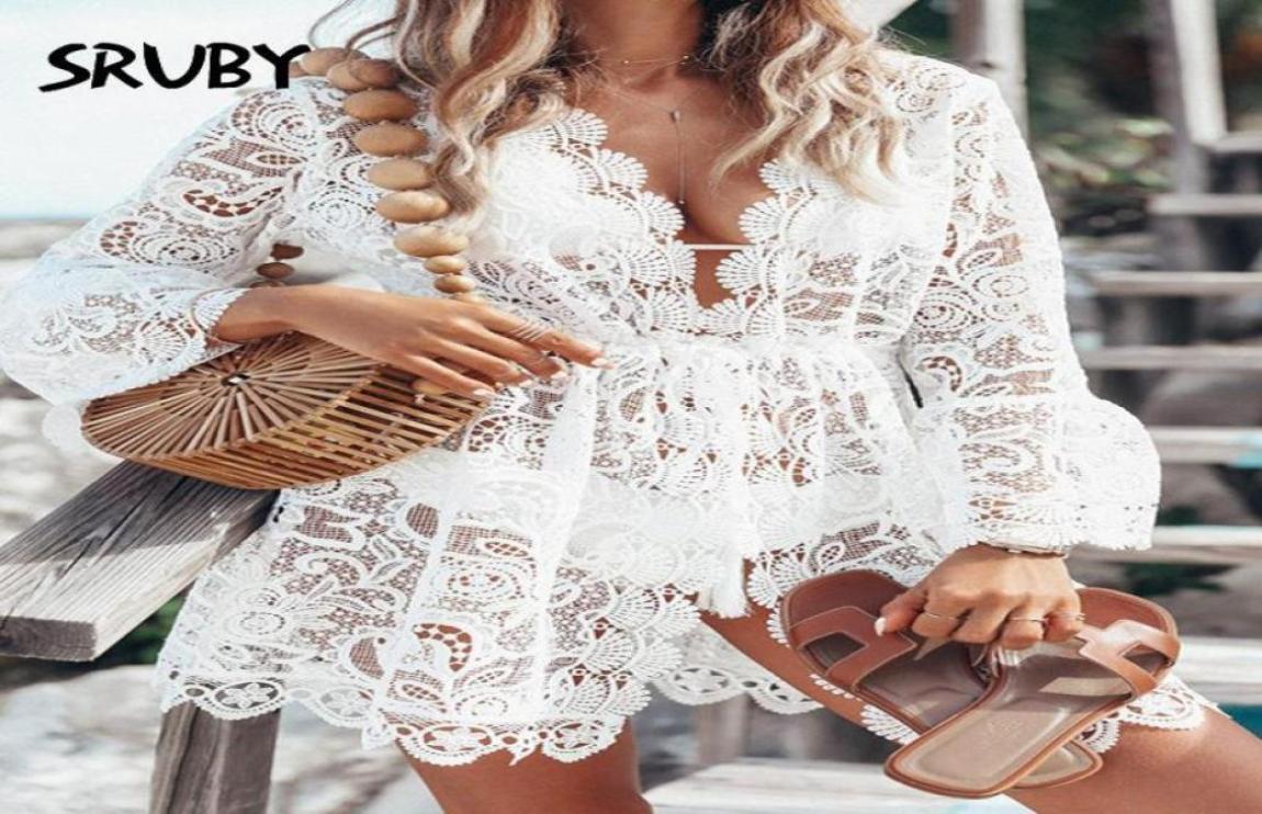 

Summer Ruffles White Coverups Flower Hollow Out Deep V Beach Wear Dress Bandage Swim Women039s Swimwear86769212841837