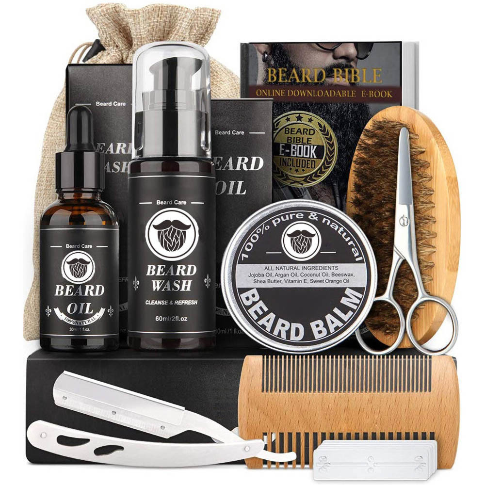 

Hair Brushes 8PCS Beard Growth Kit Enhancer Thickening Activator Serum Oil Balm Bamboo Brush Comb Care 230211