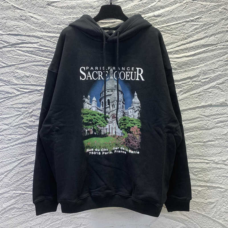 

Men's Hoodies Sweatshirts B HD castle printing screen red hooded sweater hoodies for men and women G54V, Black